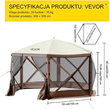 Vevor Namiot Pawilon Ogrodowy Imprezowy Handlowy Altana Z Moskitierą Brązowy 3.05 M2 - zdjęcie 5