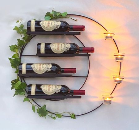 Dandibo Stojak Na Wino 4 I Podgrzewacze Metalowy 55cm Ściana Czarny Vivace 96214 Okrągły Ścienn - zdjęcie 2