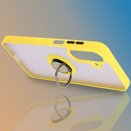 Bizon Etui Z Uchwytem Na Palec Case Hybrid Ring Do Galaxy A26 5G Przydymione Żółtą Ramką - zdjęcie 3