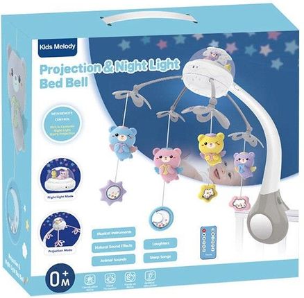 Lean Toys Karuzela Do Łóżeczka Projektor Pilot Melodie Odgłosy Zwierząt Szary - zdjęcie 4