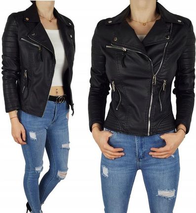 #DAMSKA KURTKA SKÓRA RAMONESKA ZAMKI BIKER BLACK# - zdjęcie 2