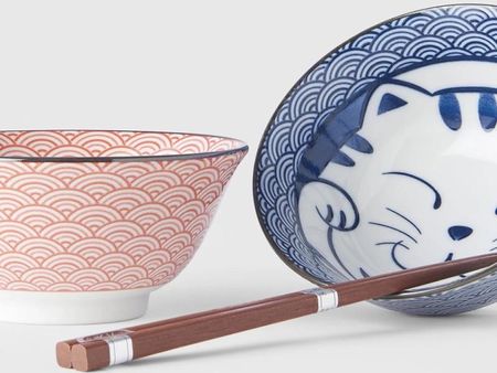 Zestaw misek z pałeczkami Red & Blue Maneki Wave MIJ - zdjęcie 3