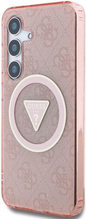 Guess Etui 4G Glitter Triangle Buttons Magsafe Do Galaxy S25 Różowe - zdjęcie 4