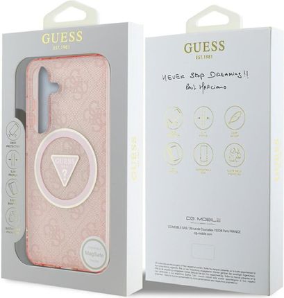 Guess Etui 4G Glitter Triangle Buttons Magsafe Do Galaxy S25 Różowe - zdjęcie 5
