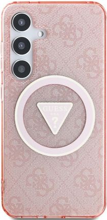 Guess Etui 4G Glitter Triangle Buttons Magsafe Do Galaxy S25 Różowe - zdjęcie 2