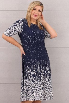 WZORZYSTA SUKIENKA ROZKLOSZOWANA ZA KOLANO LEKKA ZWIEWNA ROZMIARY - zdjęcie 4