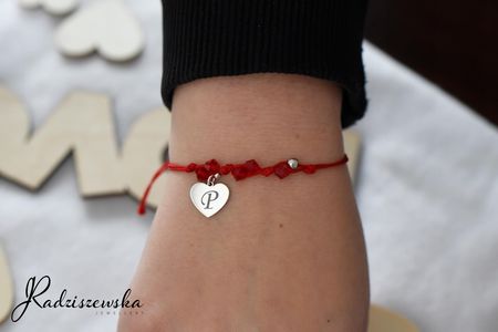 BRANSOLETKA SREBRNA SERCE Z GRAWEREM KRYSZTAŁY WALENTYNKI PREZENT SZNUREK - zdjęcie 5