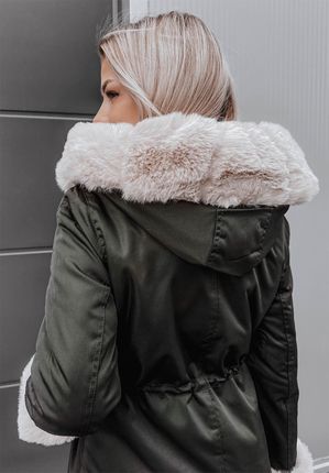 Kurtka z futerkiem i kapturem Jazmine ecru-khaki : Rozmiar - XL - zdjęcie 2