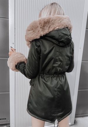 Kurtka z futerkiem i kapturem Jazmine beżowa-khaki : Rozmiar - L - zdjęcie 5