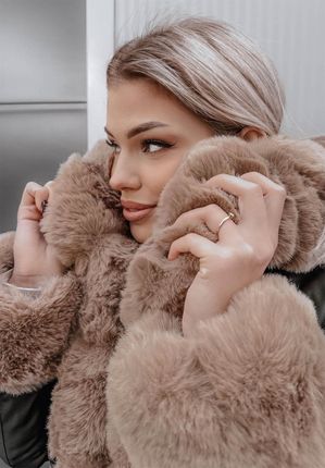 Kurtka z futerkiem i kapturem Jazmine beżowa-khaki : Rozmiar - L - zdjęcie 3