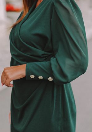 Elegancka sukienka z tiulowymi rękawami Gabriela butelkowa zieleń : Rozmiar - 52 - zdjęcie 4
