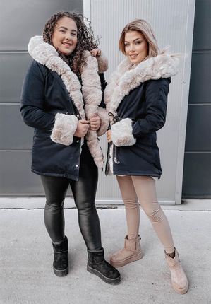 Kurtka z futerkiem i kapturem Jazmine granatowa : Rozmiar - M - zdjęcie 2