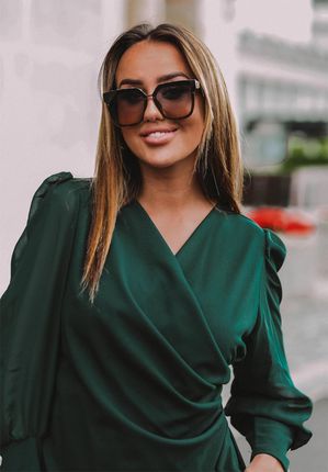 Elegancka sukienka z tiulowymi rękawami Gabriela butelkowa zieleń : Rozmiar - 50 - zdjęcie 4
