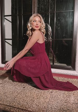 Długa asymetryczna sukienka Dolly bordowa : Rozmiar - 34 - zdjęcie 2