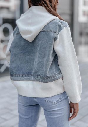 Kurtka alpaka z jeansowymi wstawkami i kapturem Sawyer ecru : Rozmiar - UNIWERSALNY - zdjęcie 2