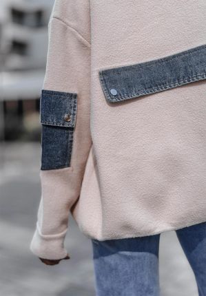 Kurtka alpaka z jeansowymi wstawkami Total Look beżowa : Rozmiar - UNIWERSALNY - zdjęcie 3