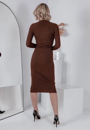 Prążkowana sukienka z guzikami Femininity brązowa : Rozmiar - Jeden rozmiar - zdjęcie 3