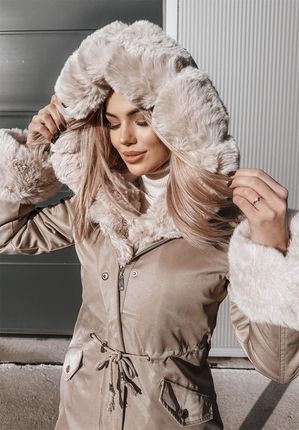 Kurtka z futerkiem i kapturem Jazmine beżowa : Rozmiar - XL - zdjęcie 5