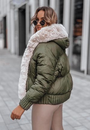 Pikowana puchowa kurtka z futerkiem Dani khaki : Rozmiar - M/L - zdjęcie 2