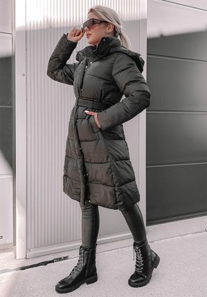Długa pikowana kurtka z kapturem Anika czarna : Rozmiar - 2XL - zdjęcie 4