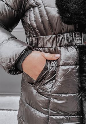 Kurtka pikowana z futerkiem Jolene czarna : Rozmiar - XL - zdjęcie 3
