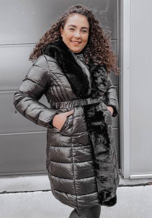 Kurtka pikowana z futerkiem Jolene czarna : Rozmiar - XL - zdjęcie 4