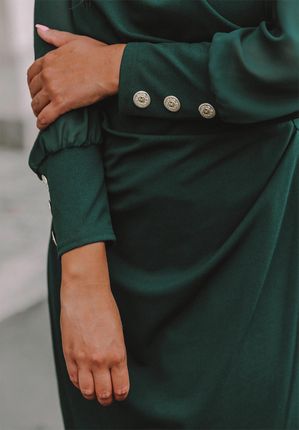 Elegancka sukienka z tiulowymi rękawami Gabriela butelkowa zieleń : Rozmiar - 54 - zdjęcie 2