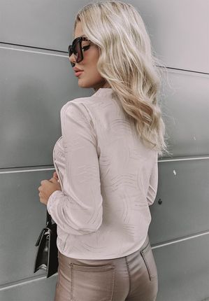 Elegancka bluzka z wiązaniem Natal pudrowa : Rozmiar - 42 - zdjęcie 2