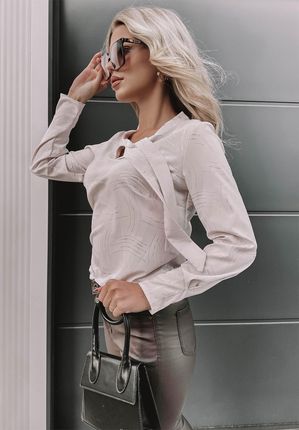 Elegancka bluzka z wiązaniem Natal pudrowa : Rozmiar - 46 - zdjęcie 4