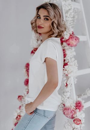 Bluzka z dekoltem w serek Daphne biała : Rozmiar - 42 - zdjęcie 3