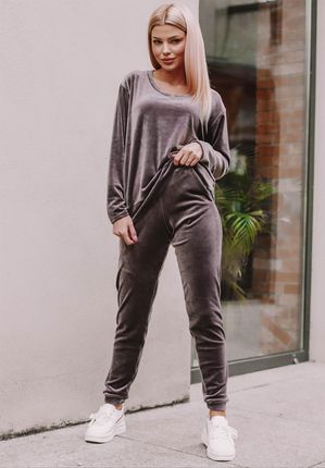 Bluza damska welurowa Comfy Set, taupe, brązowo-szary : Rozmiar - 42 - zdjęcie 4
