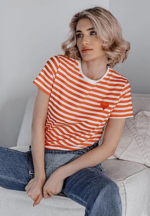 T shirt damski w paski Striped Heart pomarańczowy : Rozmiar - Jeden rozmiar - zdjęcie 3