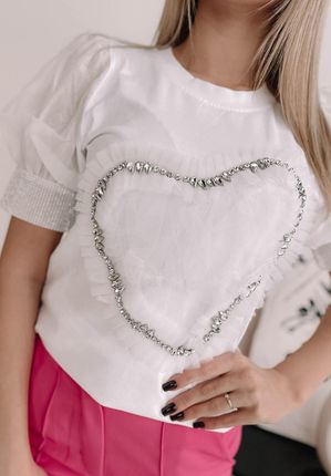 Bluzka z tiulowymi wstawkami Helen biała : Rozmiar - S/M - zdjęcie 3