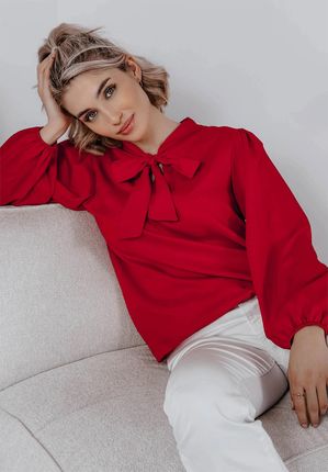 Elegancka bluzka z wiązaniem Elodie czerwona : Rozmiar - 40 - zdjęcie 3