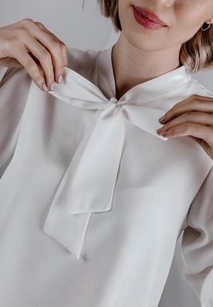 Elegancka bluzka z wiązaniem Elodie biała : Rozmiar - 38 - zdjęcie 3