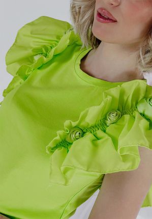 Bluzka z różami 3d Roses limonkowa : Kolor - Zielony, Rozmiar - M/L - zdjęcie 3
