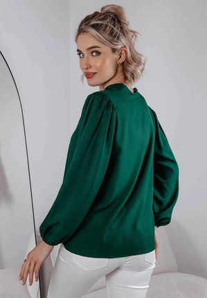 Elegancka bluzka z wiązaniem Elodie zielona : Rozmiar - 38 - zdjęcie 3