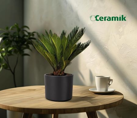 Donica Doniczka Ceramiczna Czarna Osłonka Do Kwiatów Roślin 23cm 1779738418 - zdjęcie 3