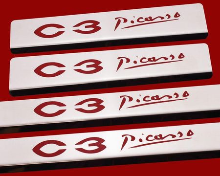 Steel Citroen C3 Picasso Listwy Progowe Ze Stali Nierdzewnej 304 Połysk Wykończenie Z Czerwonymi Napisami - zdjęcie 5