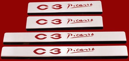 Steel Citroen C3 Picasso Listwy Progowe Ze Stali Nierdzewnej 304 Połysk Wykończenie Z Czerwonymi Napisami - zdjęcie 4