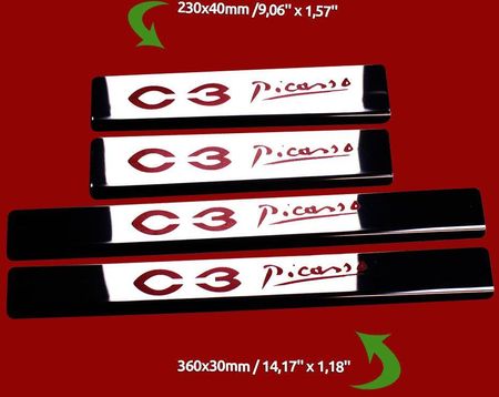 Steel Citroen C3 Picasso Listwy Progowe Ze Stali Nierdzewnej 304 Połysk Wykończenie Z Czerwonymi Napisami - zdjęcie 2