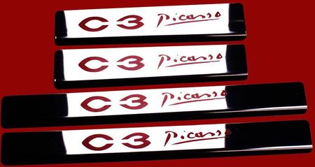Steel Citroen C3 Picasso Listwy Progowe Ze Stali Nierdzewnej 304 Połysk Wykończenie Z Czerwonymi Napisami - zdjęcie 3