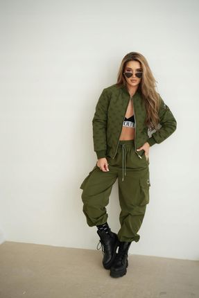 Damska Kurtka Bomberka lekko ocieplana logowana BG LOCO Khaki L - zdjęcie 2