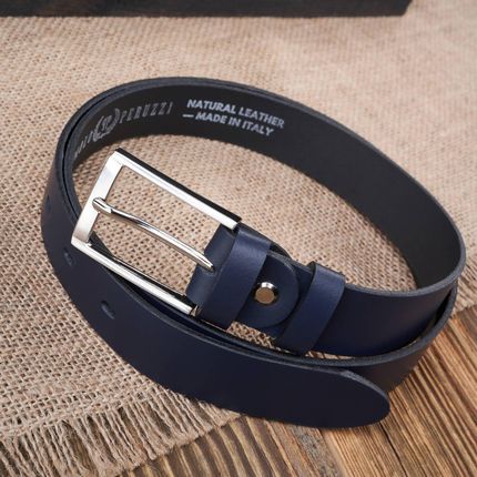 Skórzany pasek męski do spodni 90 cm granatowy z klamrą PG-03-DBS-90 - zdjęcie 3