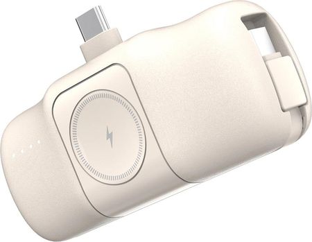 Wozinsky Mini Powerbank Wf16-Ycs 5000mAh 15W USB-C Z Wbudowanym Kablem I Ładowarką Do Apple Watch Beżowy - zdjęcie 6