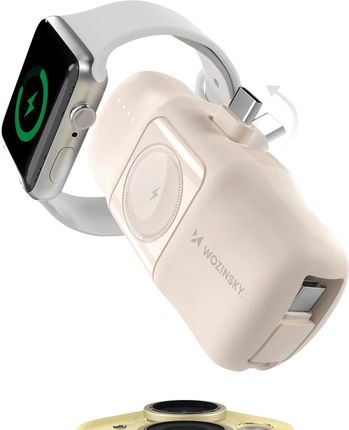 Wozinsky Mini Powerbank Wf16-Ycs 5000mAh 15W USB-C Z Wbudowanym Kablem I Ładowarką Do Apple Watch Beżowy - zdjęcie 4