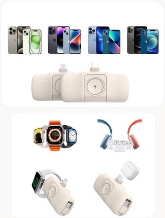 Wozinsky Mini Powerbank Wf16-Ycs 5000mAh 15W USB-C Z Wbudowanym Kablem I Ładowarką Do Apple Watch Beżowy - zdjęcie 5