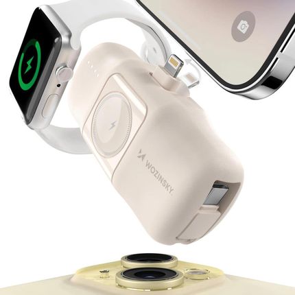 Wozinsky Mini Powerbank Wf16-Yls 5000mAh 15W Lightning Z Wbudowanym Kablem USB-C I Ładowarką Do Apple Watch Beżowy - zdjęcie 4