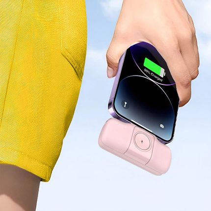 Wozinsky Mini Powerbank Wf16-Yls 5000mAh 15W Lightning Z Wbudowanym Kablem USB-C I Ładowarką Do Apple Watch Różowy - zdjęcie 5