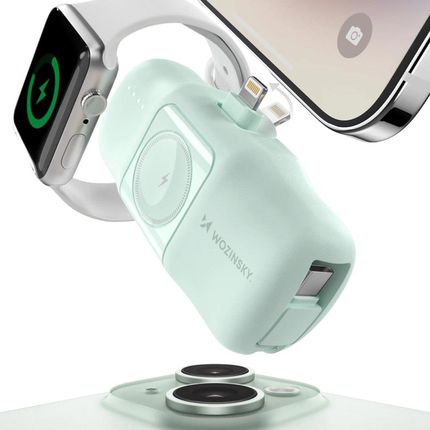 Wozinsky Mini Powerbank Wf16-Yls 5000mAh 15W Lightning Z Wbudowanym Kablem USB-C I Ładowarką Do Apple Watch Zielony - zdjęcie 4